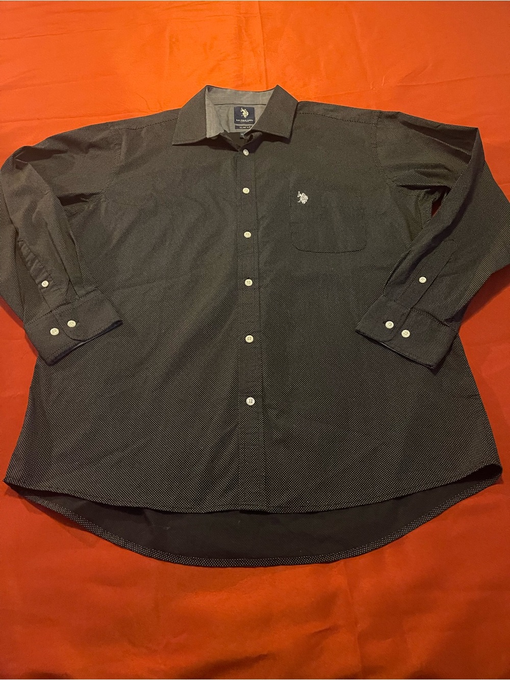 U.S. Polo Assn. Black Long-Sleeve Button-Up Shirt with Micro Dot Print